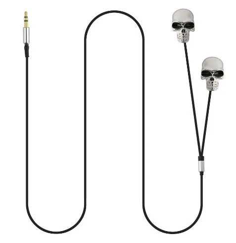 MYMY in-ear skull headphones with metal bones and Devil Christmas earplugs wired black