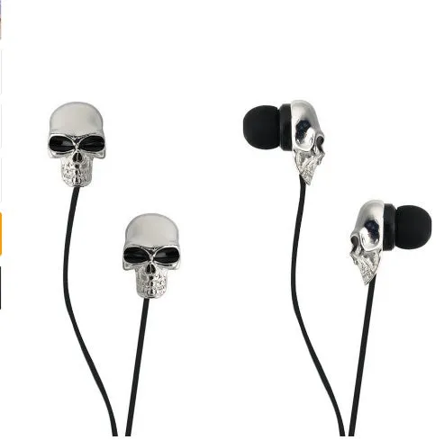 MYMY in-ear skull headphones with metal bones and Devil Christmas earplugs wired black