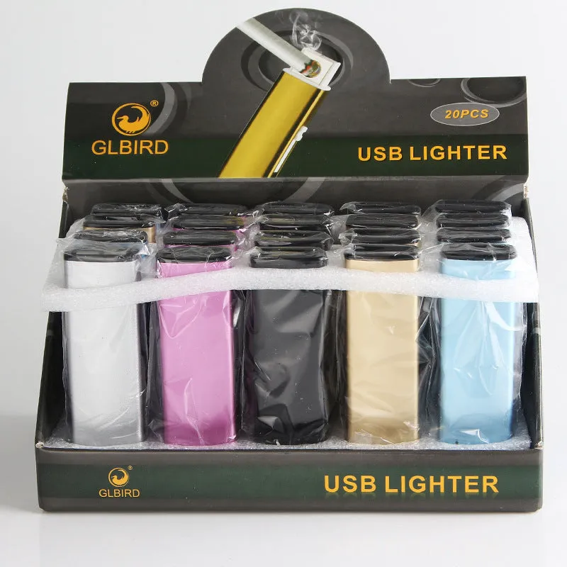 Set of 20 metal rechargeable cigarette lighters with windproof function in random colours