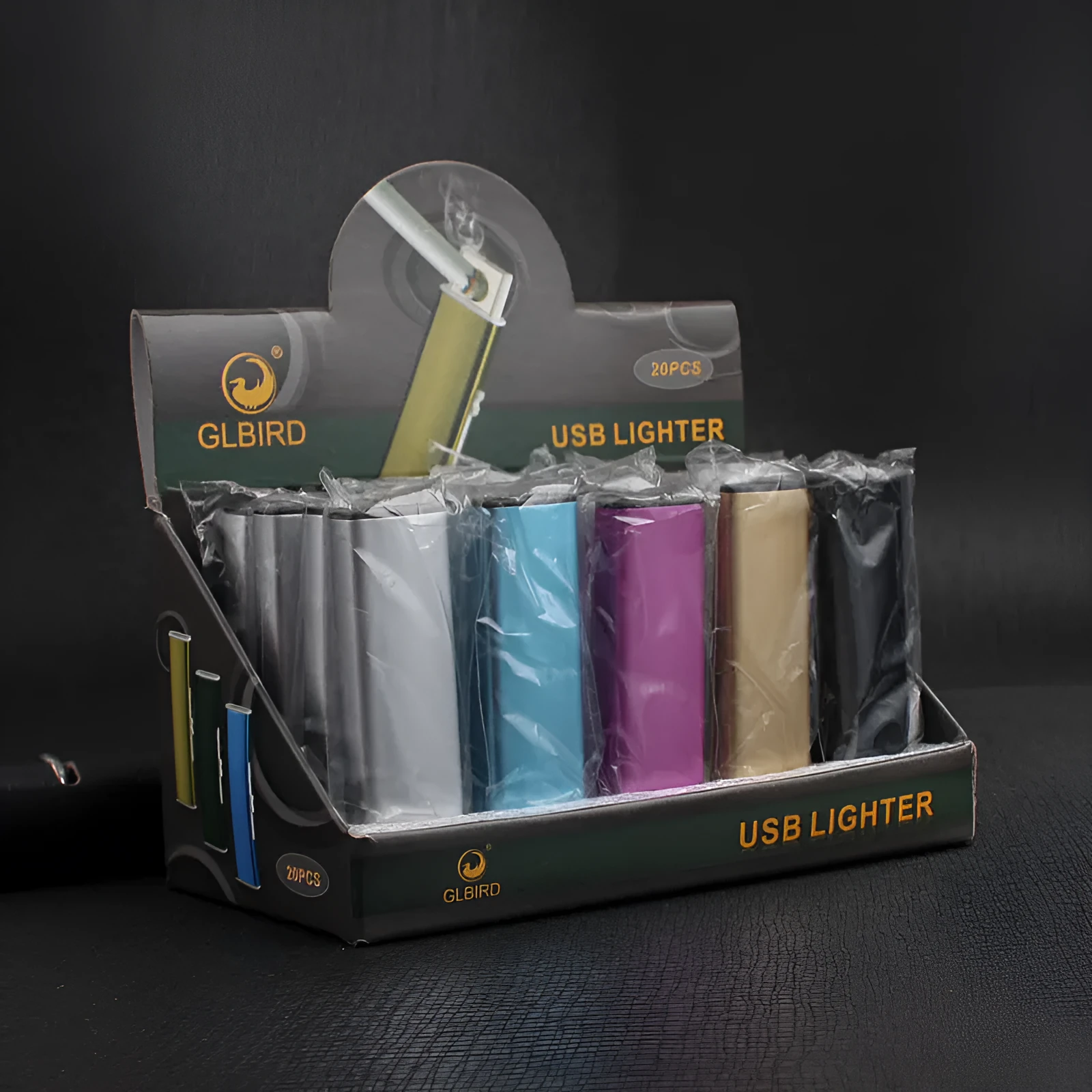 Set of 20 metal rechargeable cigarette lighters with windproof function in random colours