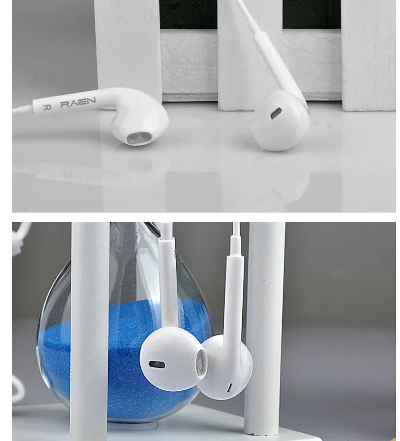 White plug-in stereo headset with 3.5mm wired connection and plastic earbuds