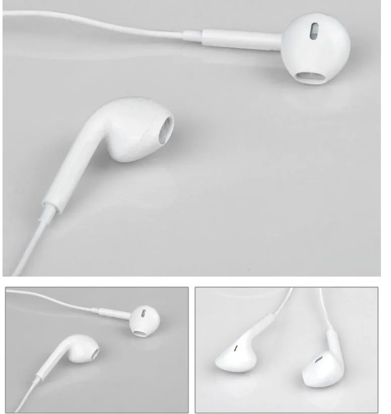 White plug-in stereo headset with 3.5mm wired connection and plastic earbuds