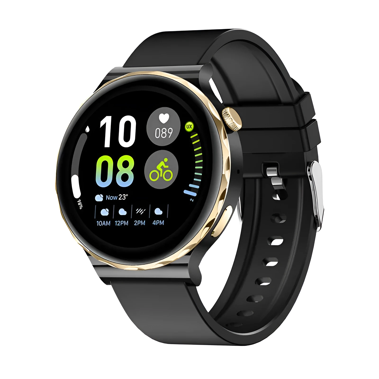 HW52 smart watch round zinc alloy dial IPS touch screen Black Gold colour