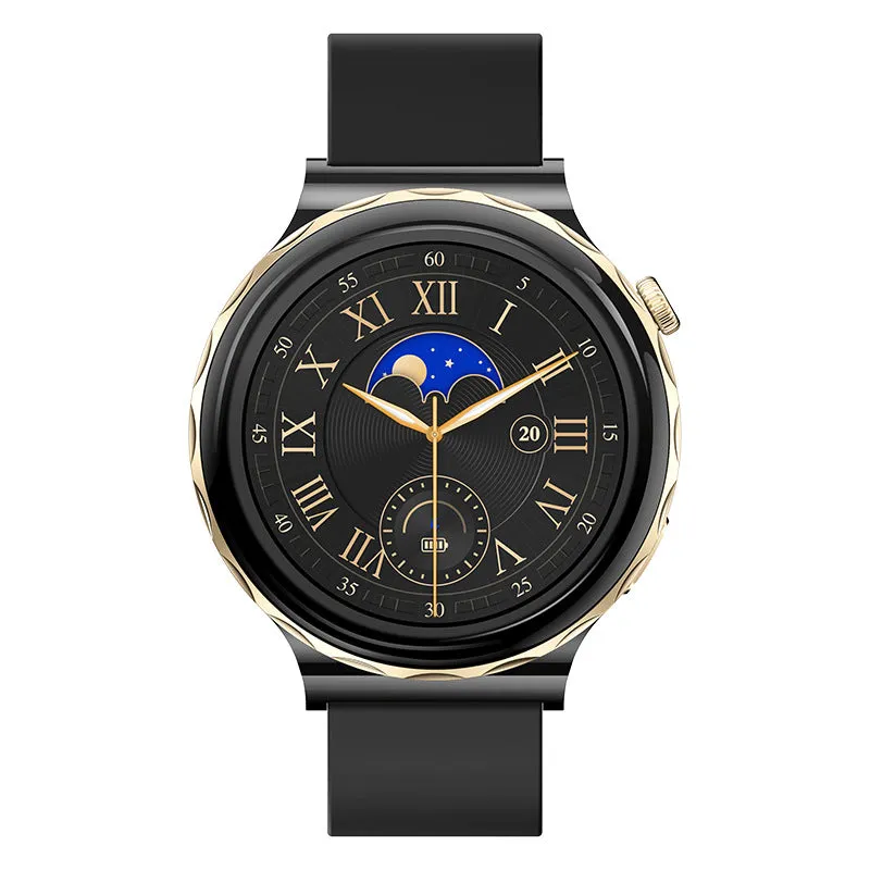 HW52 smart watch round zinc alloy dial IPS touch screen Black Gold colour