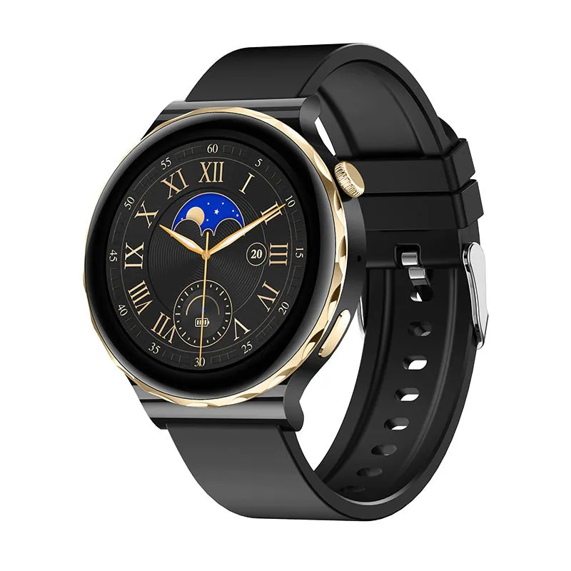 HW52 smart watch round zinc alloy dial IPS touch screen Black Gold colour