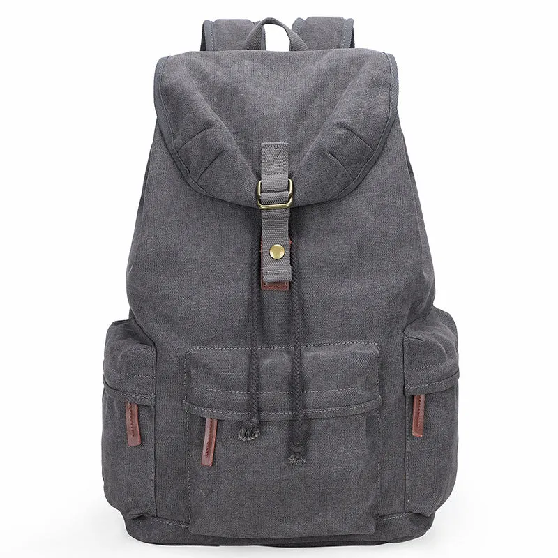 Canvas camera bag in Gray with rain cover, shoulder strap, and soft handle for SLR photography