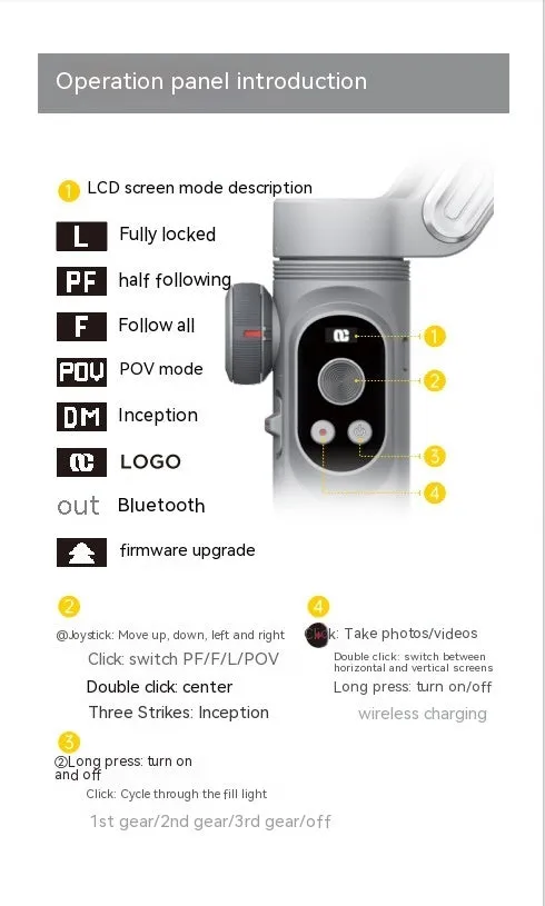 Silver grey smartphone gimbal stabiliser with extended arms and Bluetooth remote on a black background.