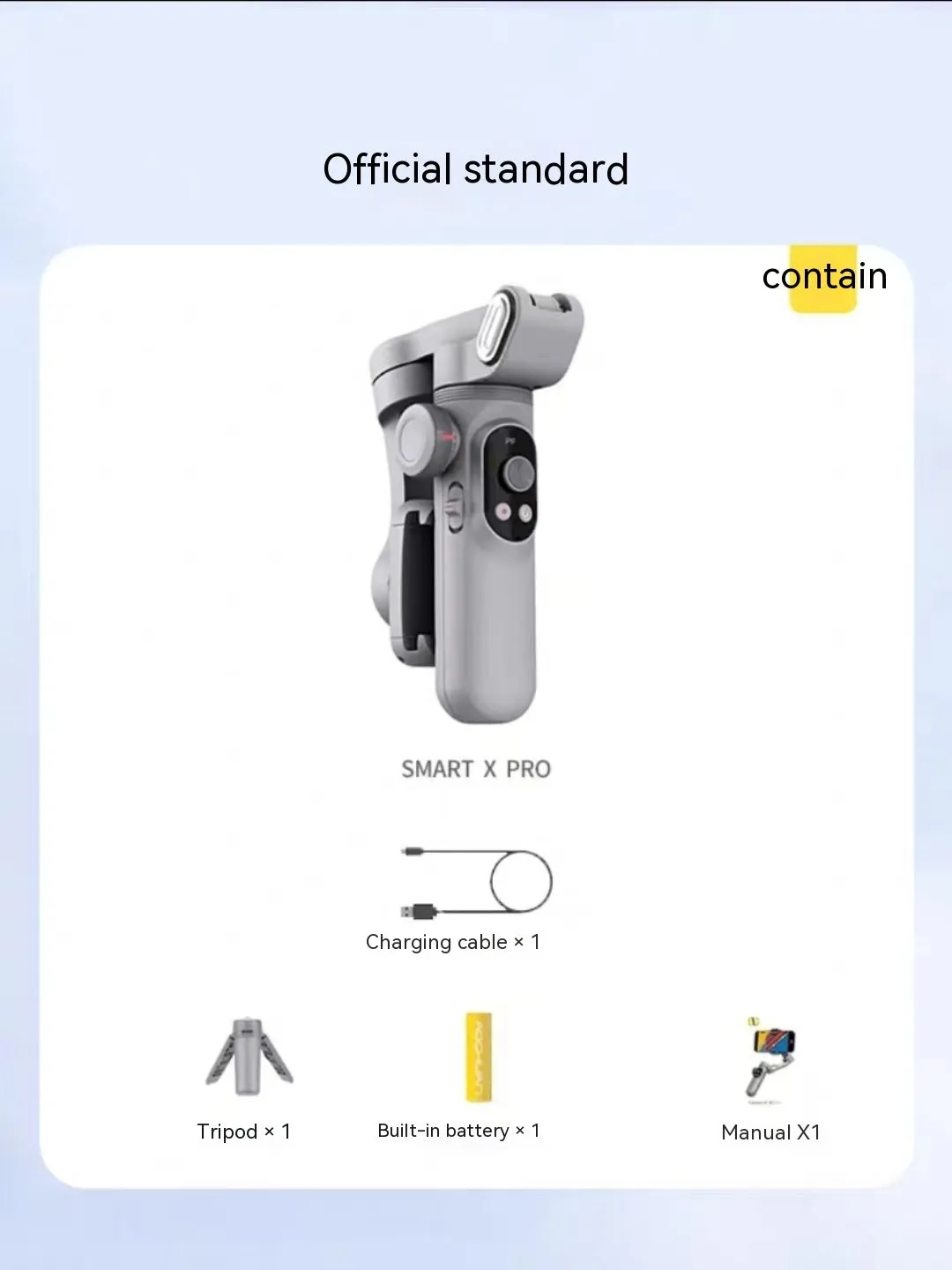 Silver grey smartphone gimbal stabiliser with extended arms and Bluetooth remote on a black background.