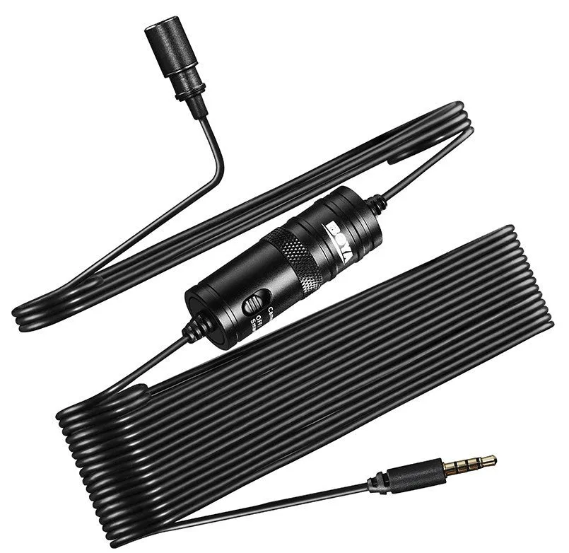 Black lavalier microphone professional camera with clip and 3.5mm plug