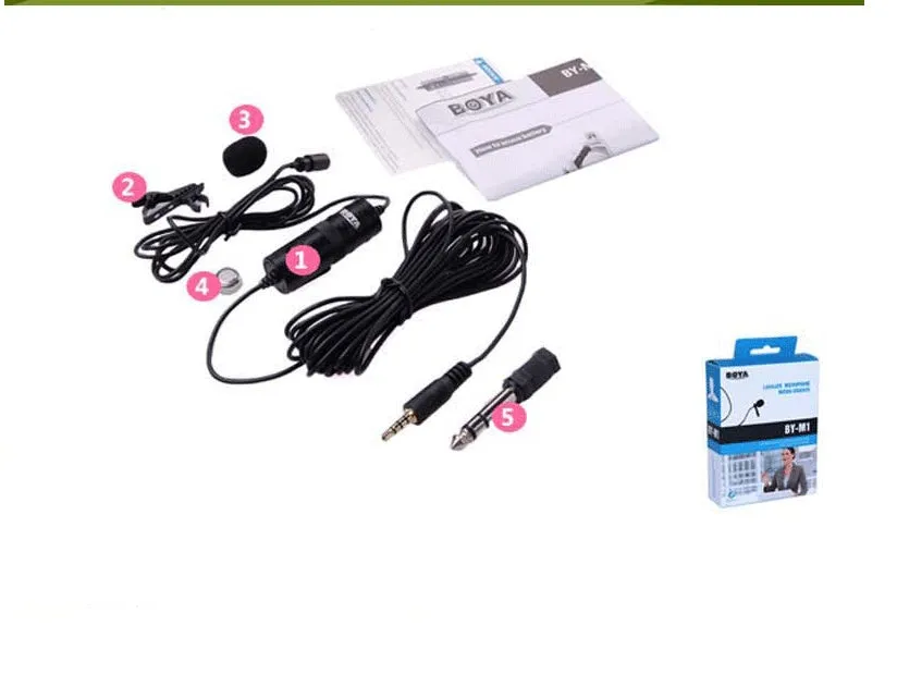 Black lavalier microphone professional camera with clip and 3.5mm plug