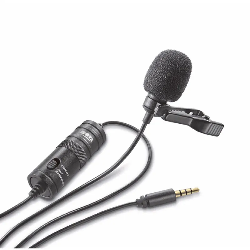 Black lavalier microphone professional camera with clip and 3.5mm plug