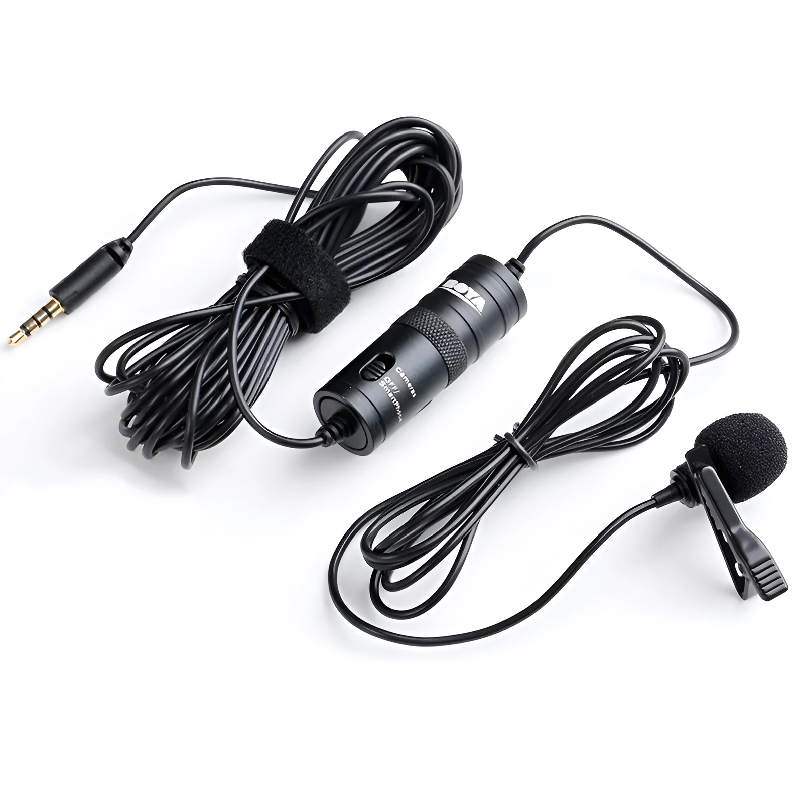 Black lavalier microphone professional camera with clip and 3.5mm plug