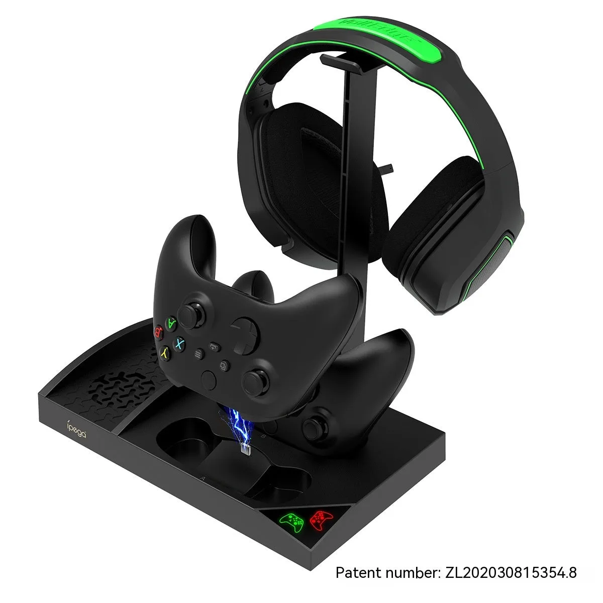 Xbox Series S cooling charger base with dual fans, earphone rack, and two battery packs in ABS