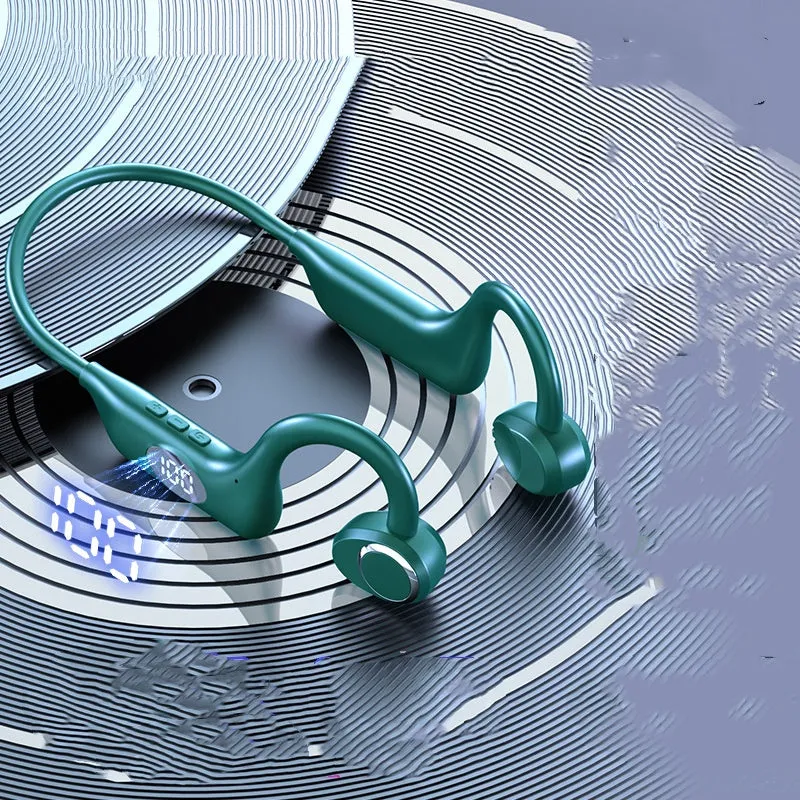 Bluetooth non in-ear sports conduction headset in Black Ultimate Edition with silicone ear hook and digital display