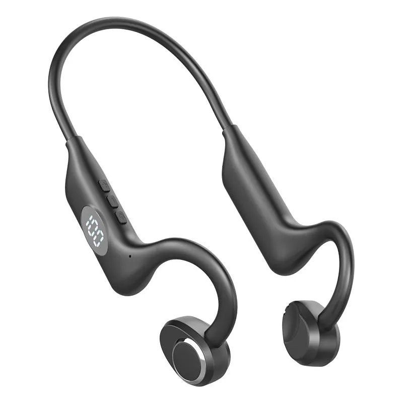 Bluetooth non in-ear sports conduction headset in Black Ultimate Edition with silicone ear hook and digital display