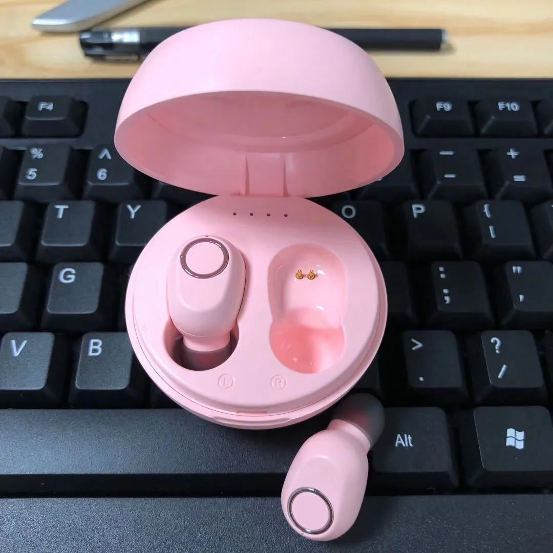 LB-10 wireless TWS Bluetooth headset with charging case in black, pink, and white