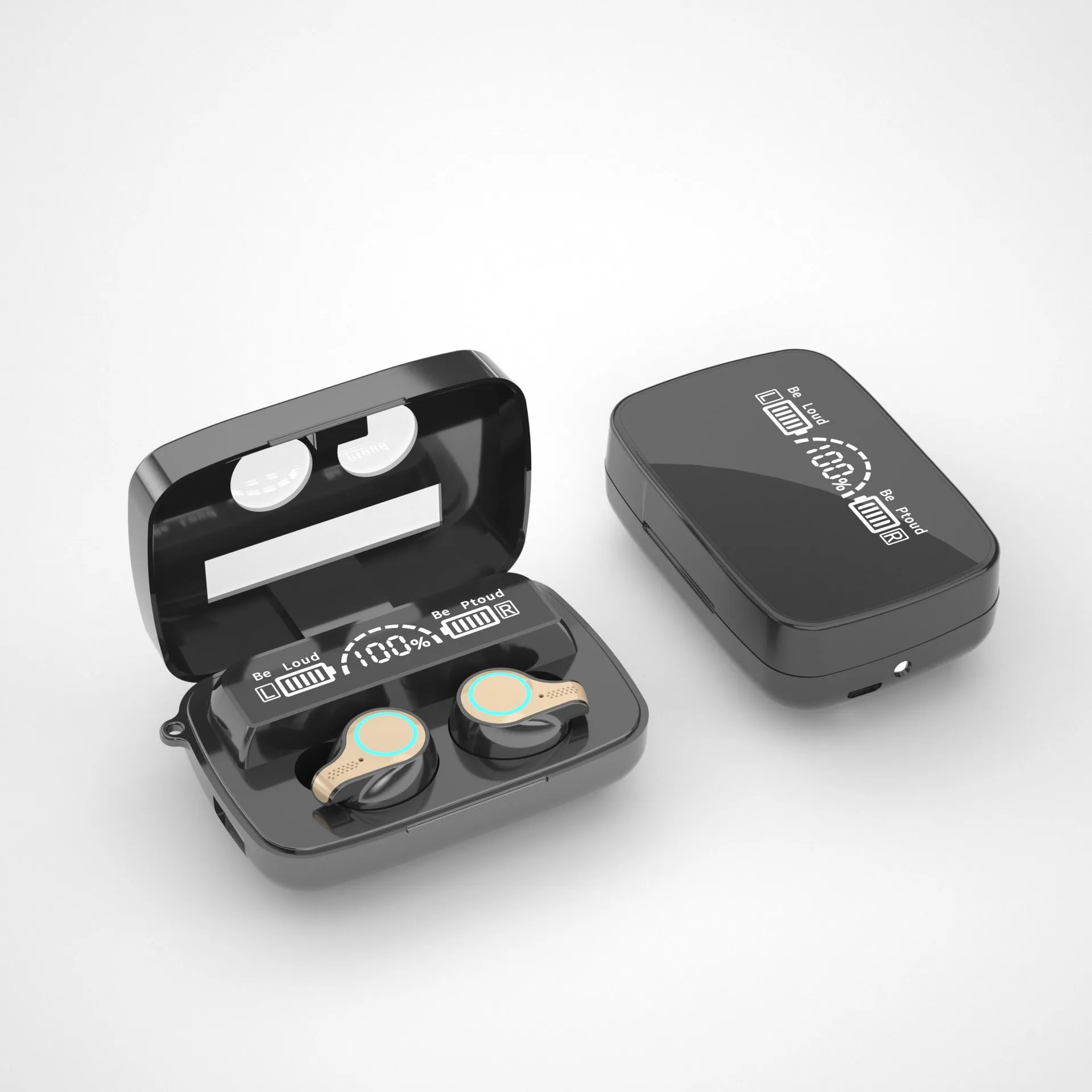 Wireless Bluetooth earbuds with digital display screen available in black and mirror finishes