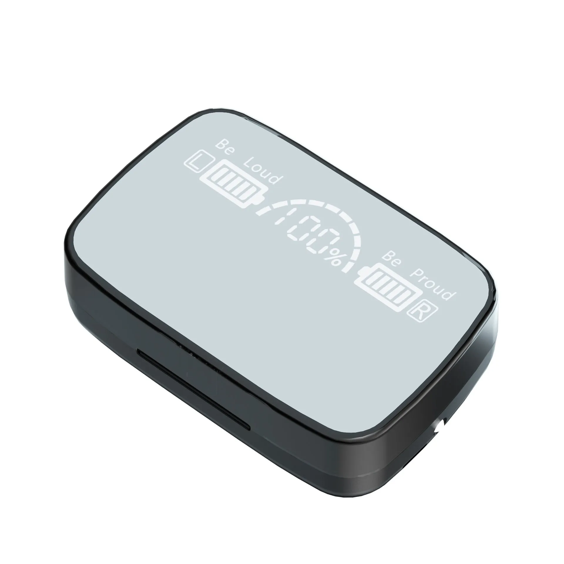 Wireless Bluetooth earbuds with digital display screen available in black and mirror finishes