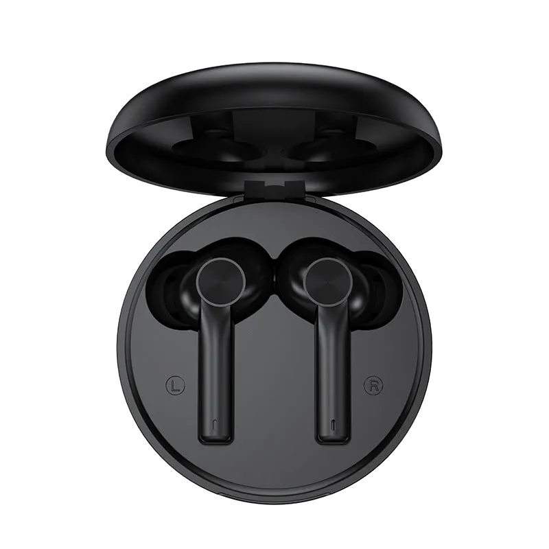 Wireless Bluetooth earbuds with digital display screen available in black and mirror finishes
