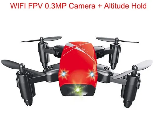 Micro foldable RC drone with 300K WiFi camera in blue, deployed on surface showing foldable arms