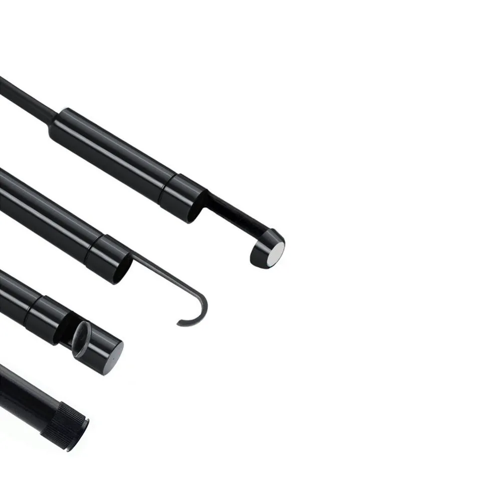 Black three-in-one Android phone endoscope with 5.5 mm probe and type-C Micro USB connectors