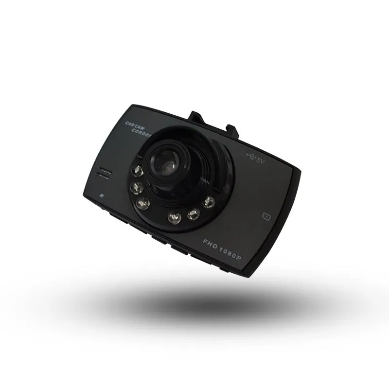 Compact black 1080P night vision dash camera with wide-angle lens mounted on car windscreen