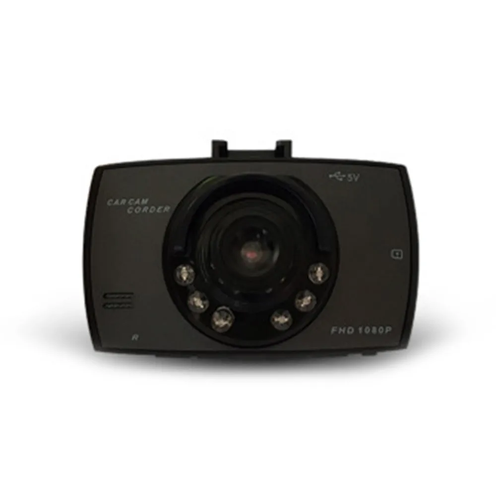 Compact black 1080P night vision dash camera with wide-angle lens mounted on car windscreen