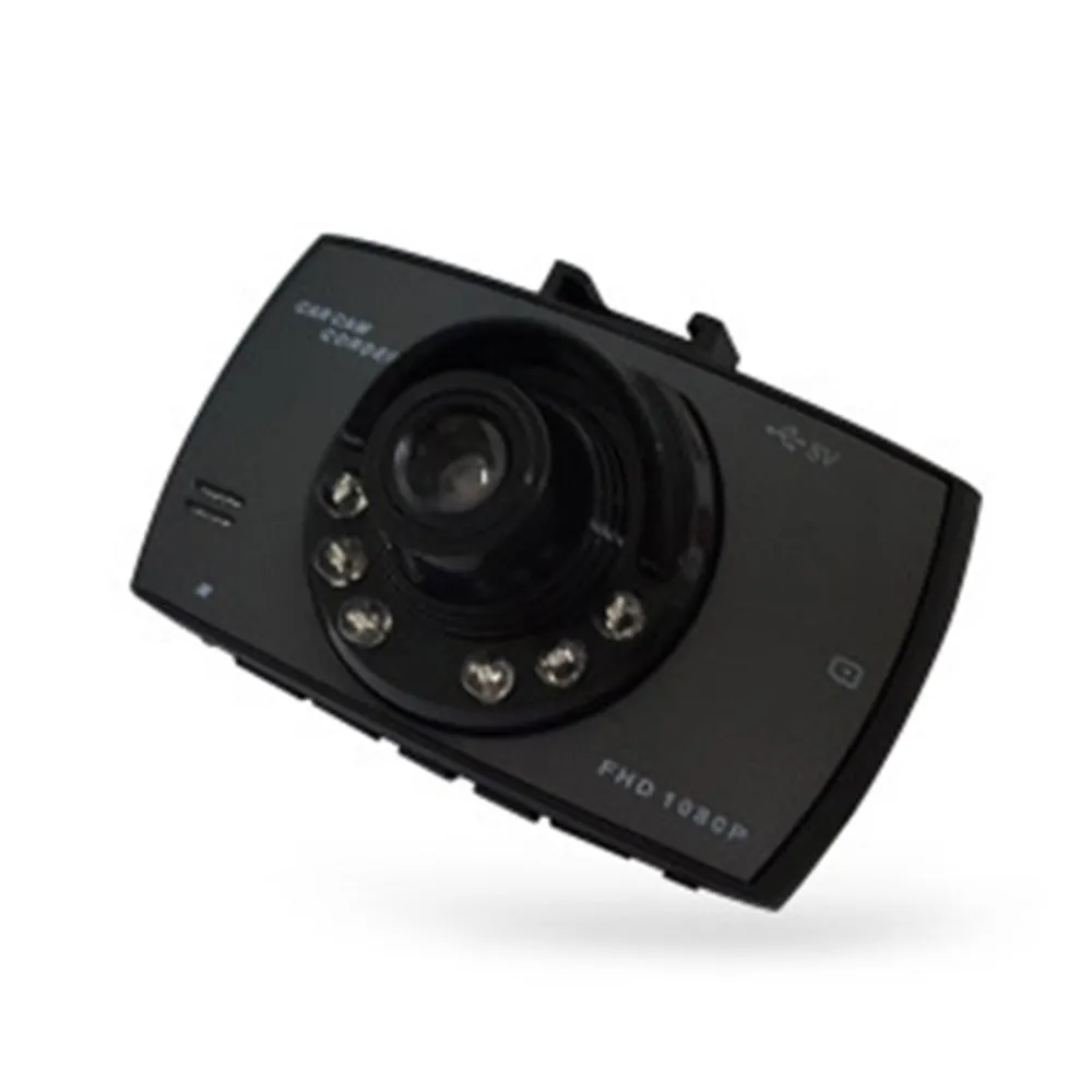 Compact black 1080P night vision dash camera with wide-angle lens mounted on car windscreen