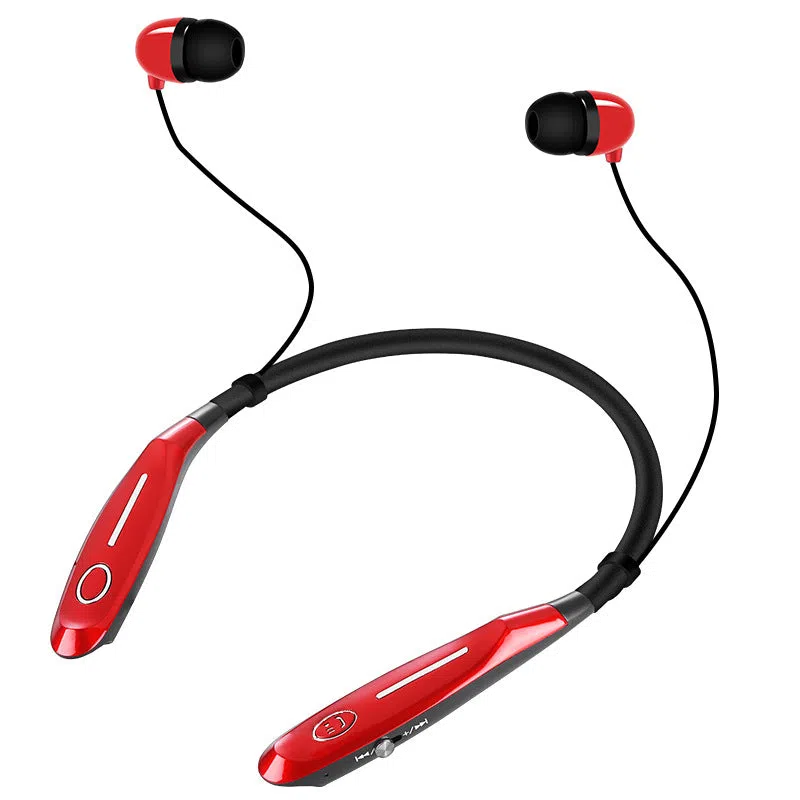 Black Bluetooth 5.0 neck-mounted stereo magnetic sports headphones with power display and call function