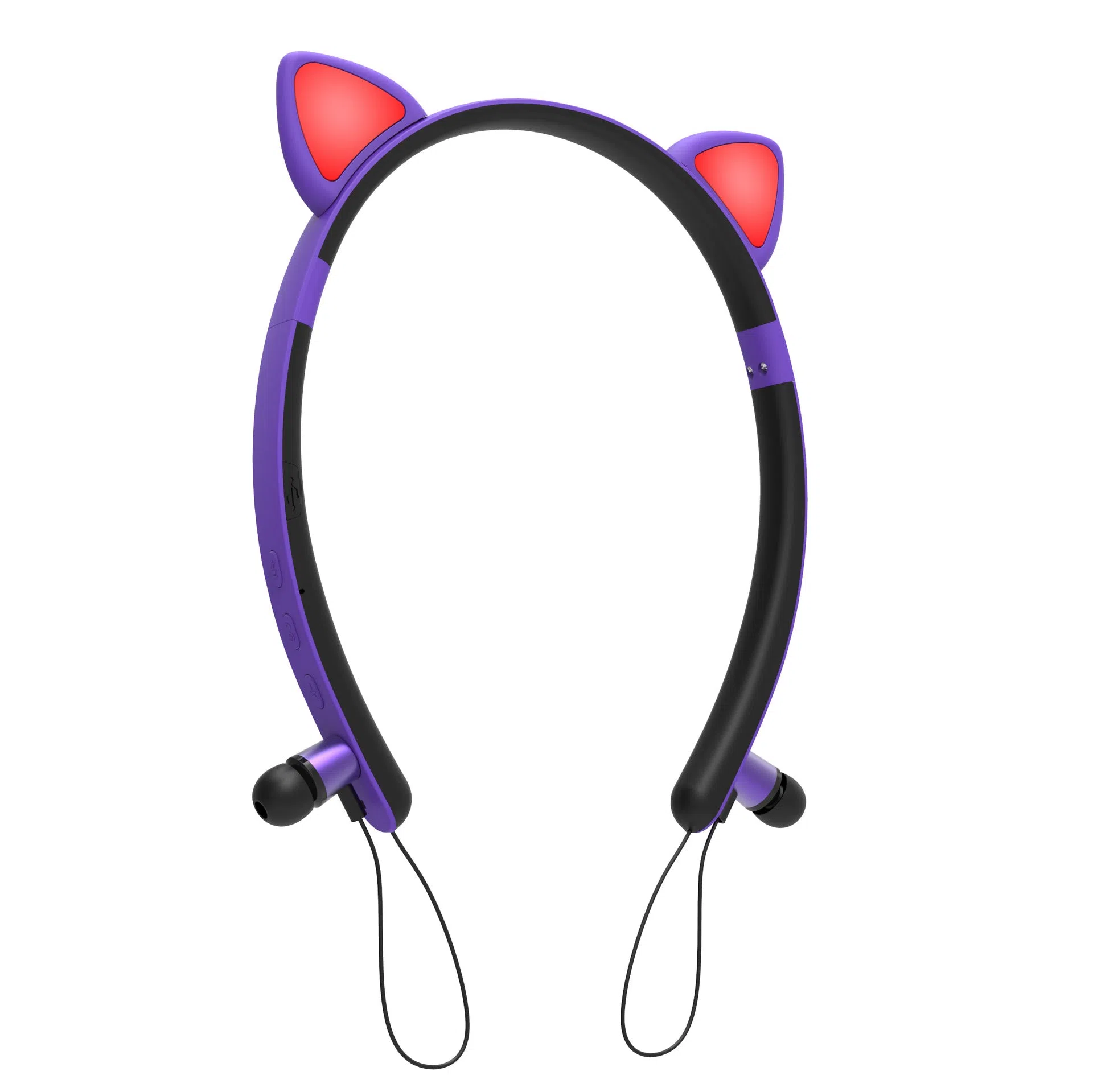 LED glowing Bluetooth cat ear headphones with purple colour and detachable ears on headband
