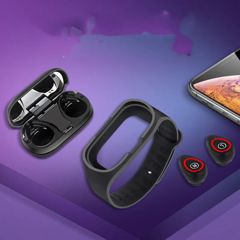 Smart bracelet earphone combo wearable device with 1-inch screen on silicone wristband