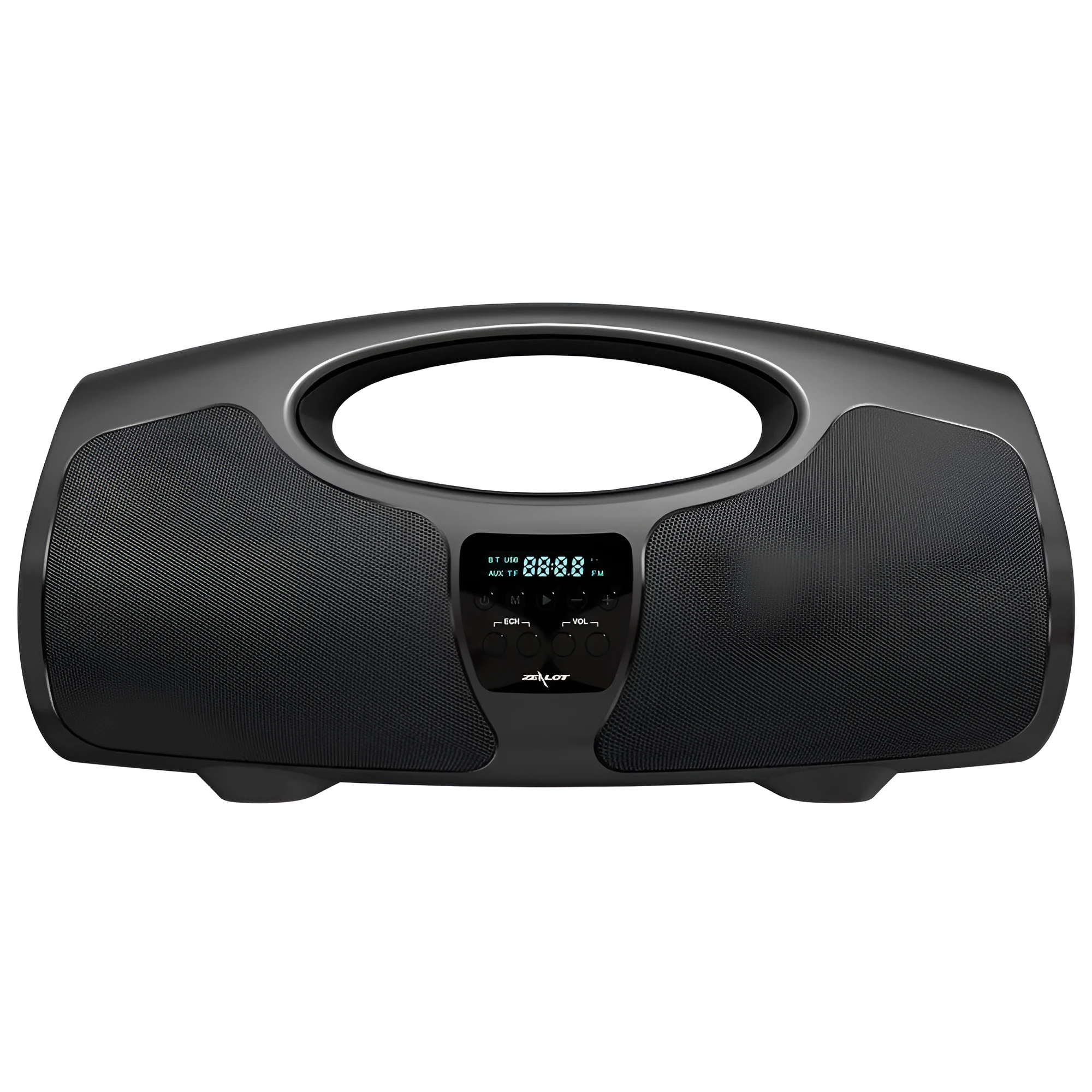 Black portable Bluetooth speaker with wired microphone for outdoor audio and square dance gatherings