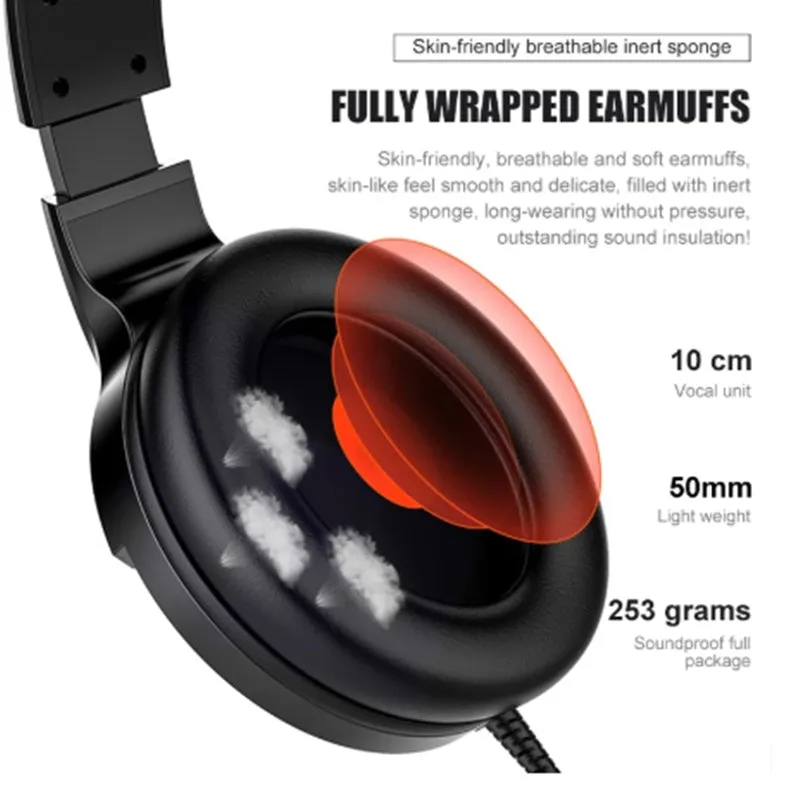 Black wired gaming headset with microphone and sound card line control featuring 3.5mm plug