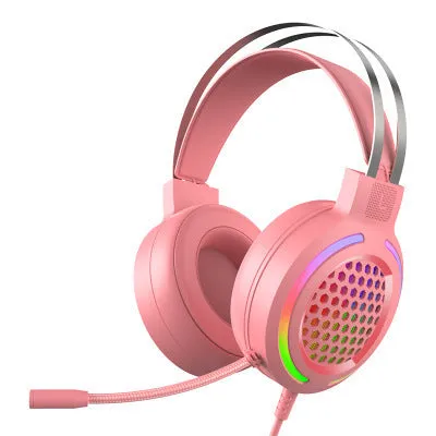 M5 gaming headset with RGB luminous design, black and silver style, over-ear wired headset with leather cushions