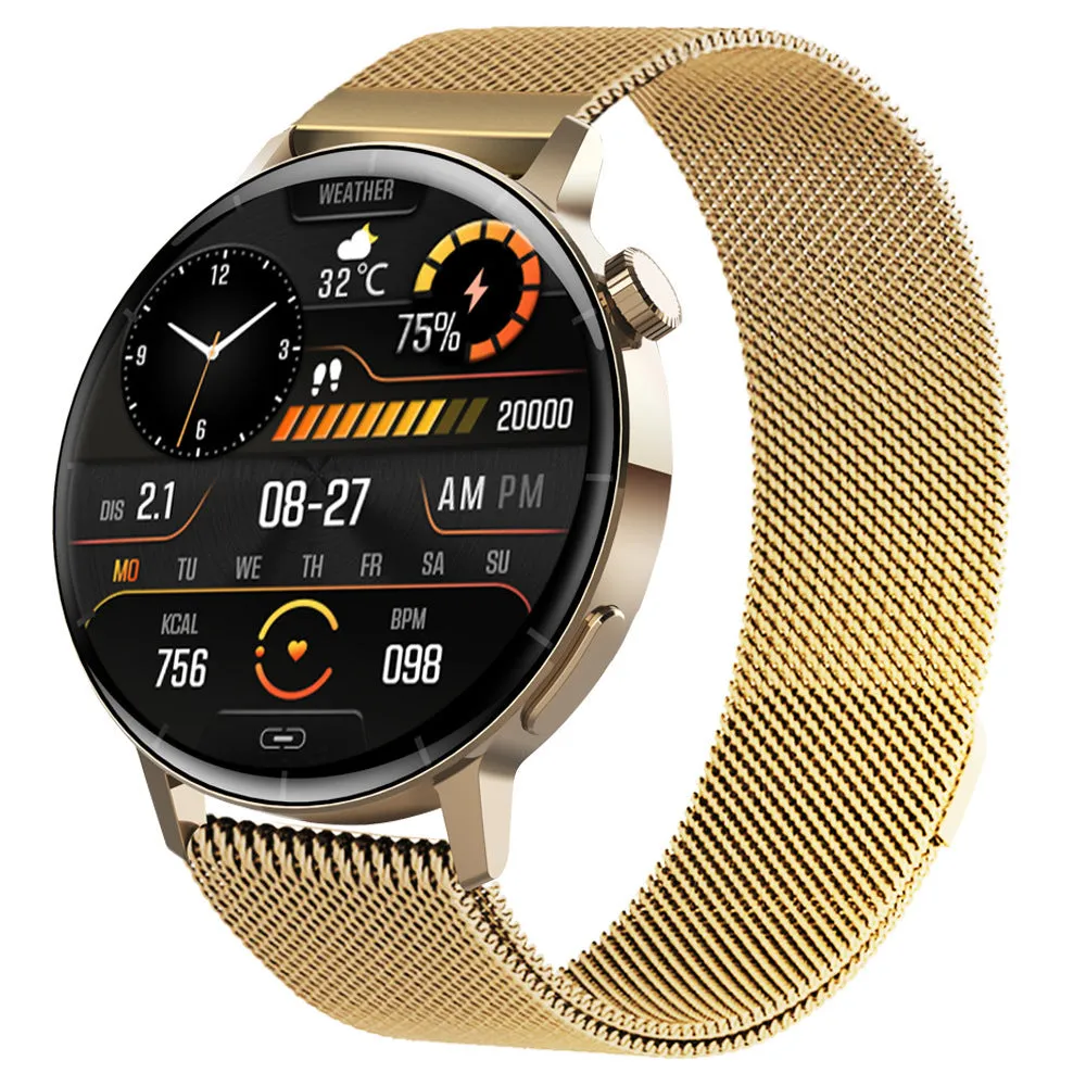 F67S smart watch with blood glucose monitoring on wrist showing touch screen display