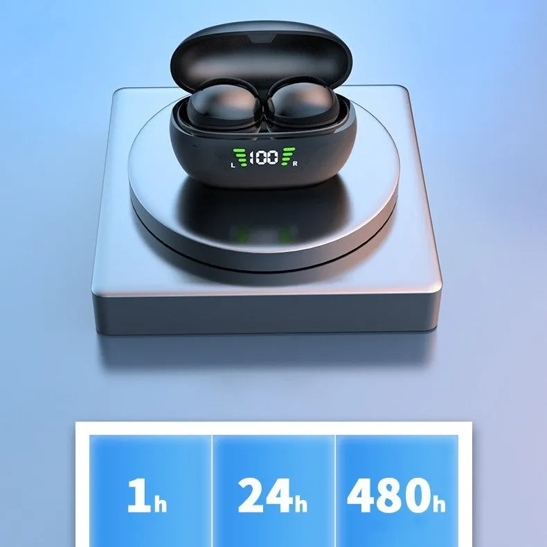 Black super mini wireless Bluetooth in-ear headset with digital display screen showing battery and connection status