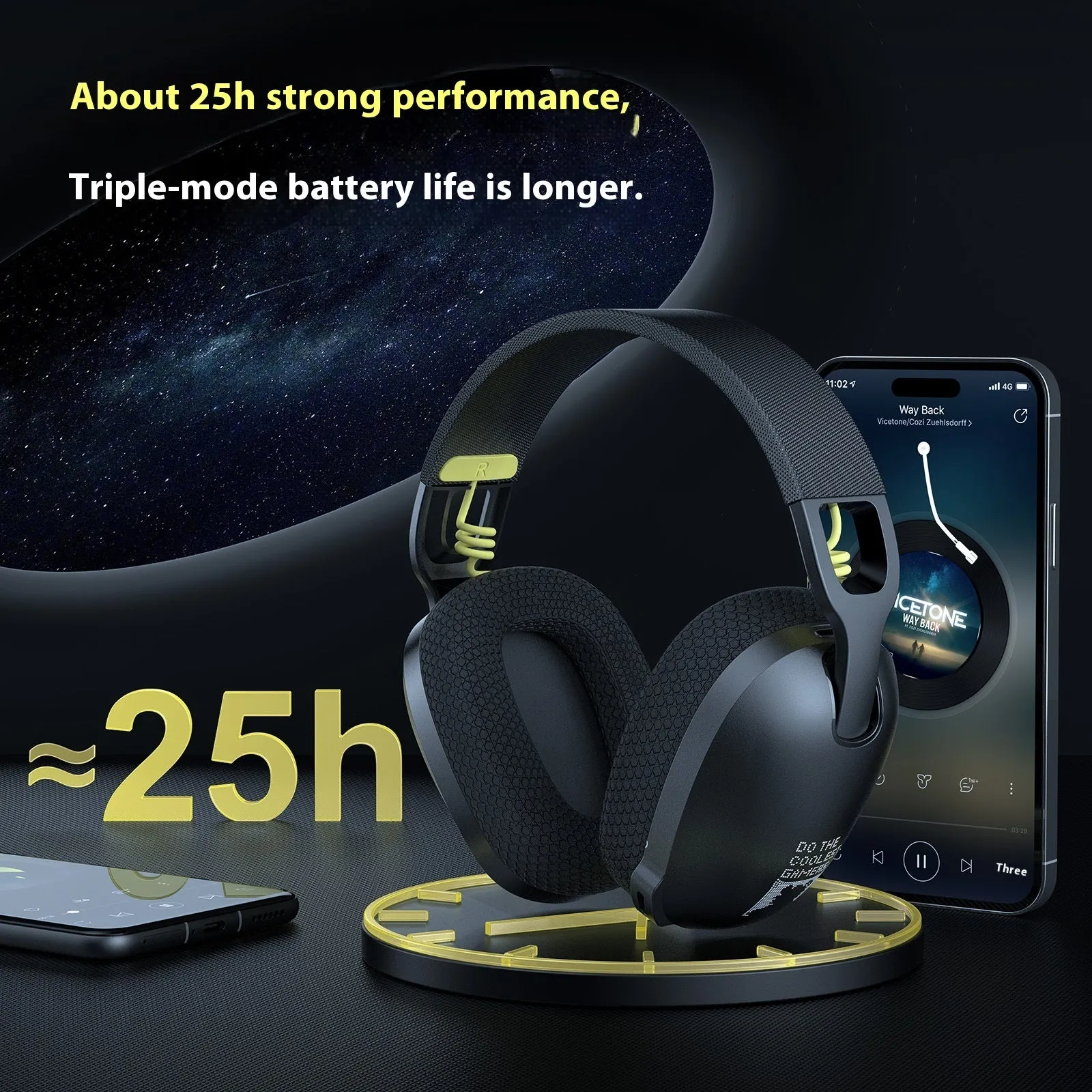 Wireless gaming headphones with over-ear design in black and white colour options