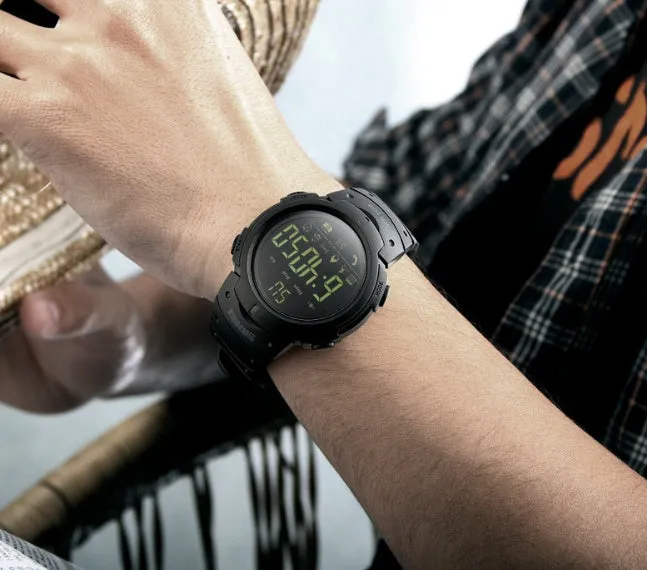 Black and army green Bluetooth smart watch with 50mm resin mirror dial on PU strap