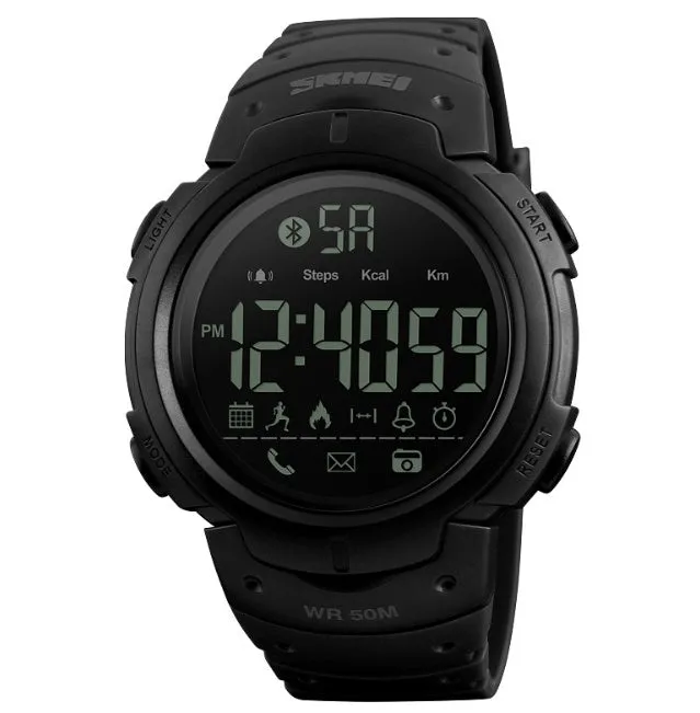 Black and army green Bluetooth smart watch with 50mm resin mirror dial on PU strap