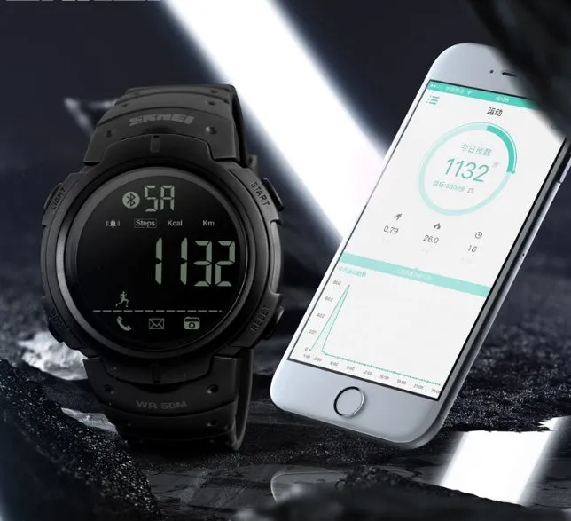 Black and army green Bluetooth smart watch with 50mm resin mirror dial on PU strap
