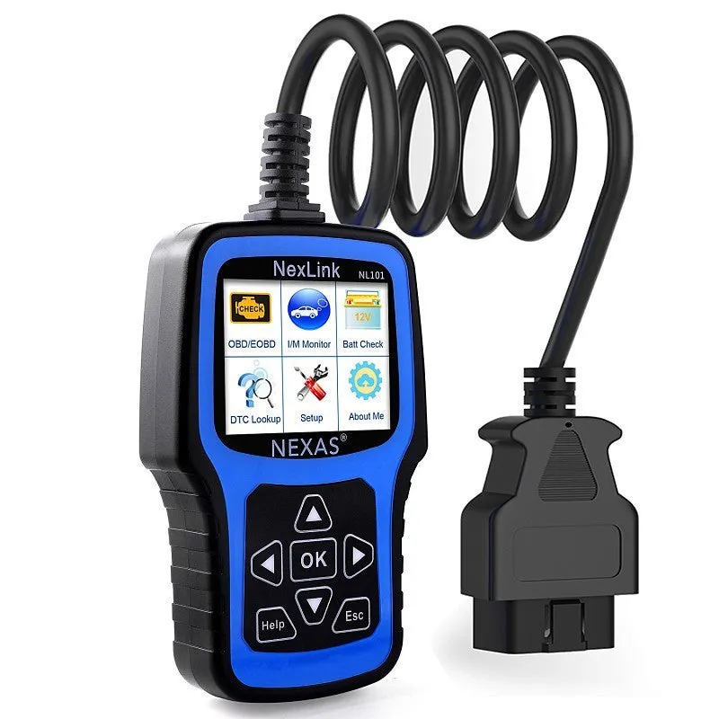 Nexas NL101 OBD2 car diagnostic scanner and code reader on a table