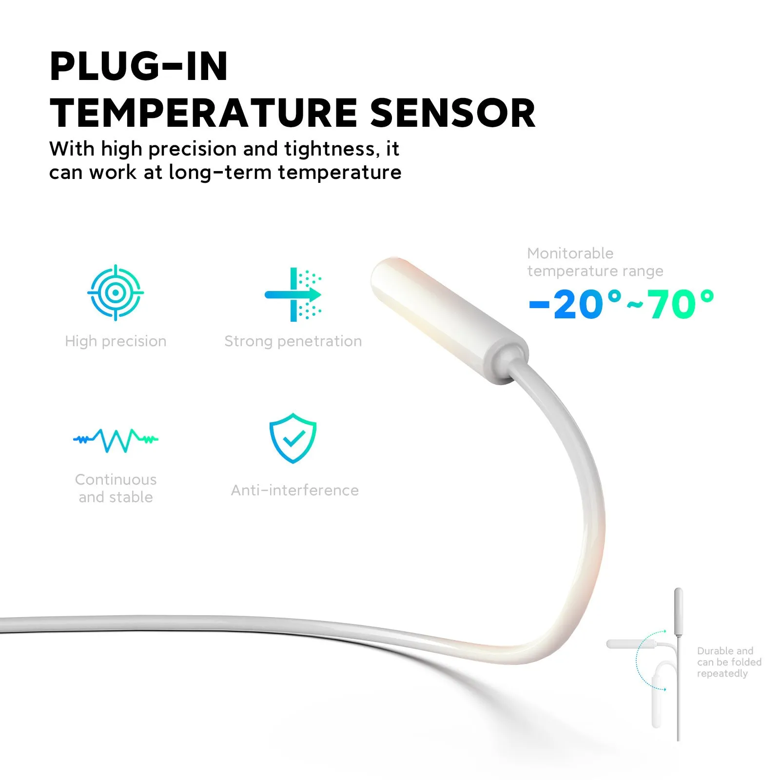 White smart socket with thermostatic remote and voice control, two EU plug outlets