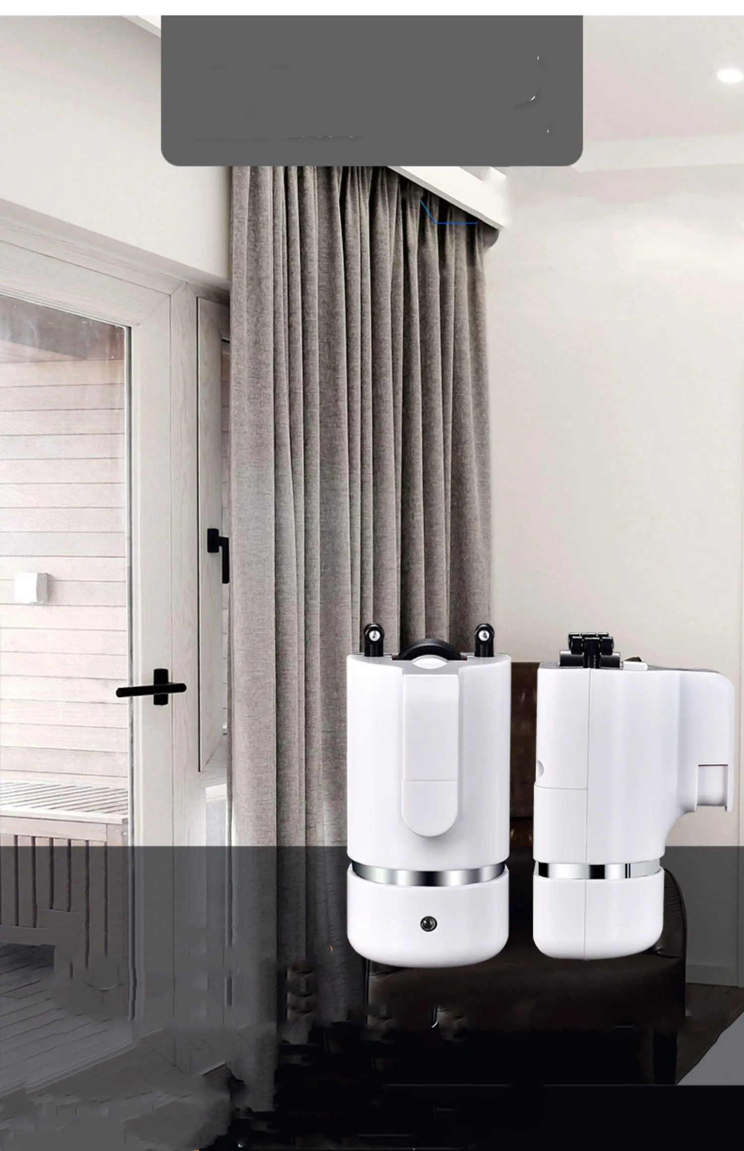 Electric curtain track system with aluminium rail, silent pulley wheels, motor unit and remote controller