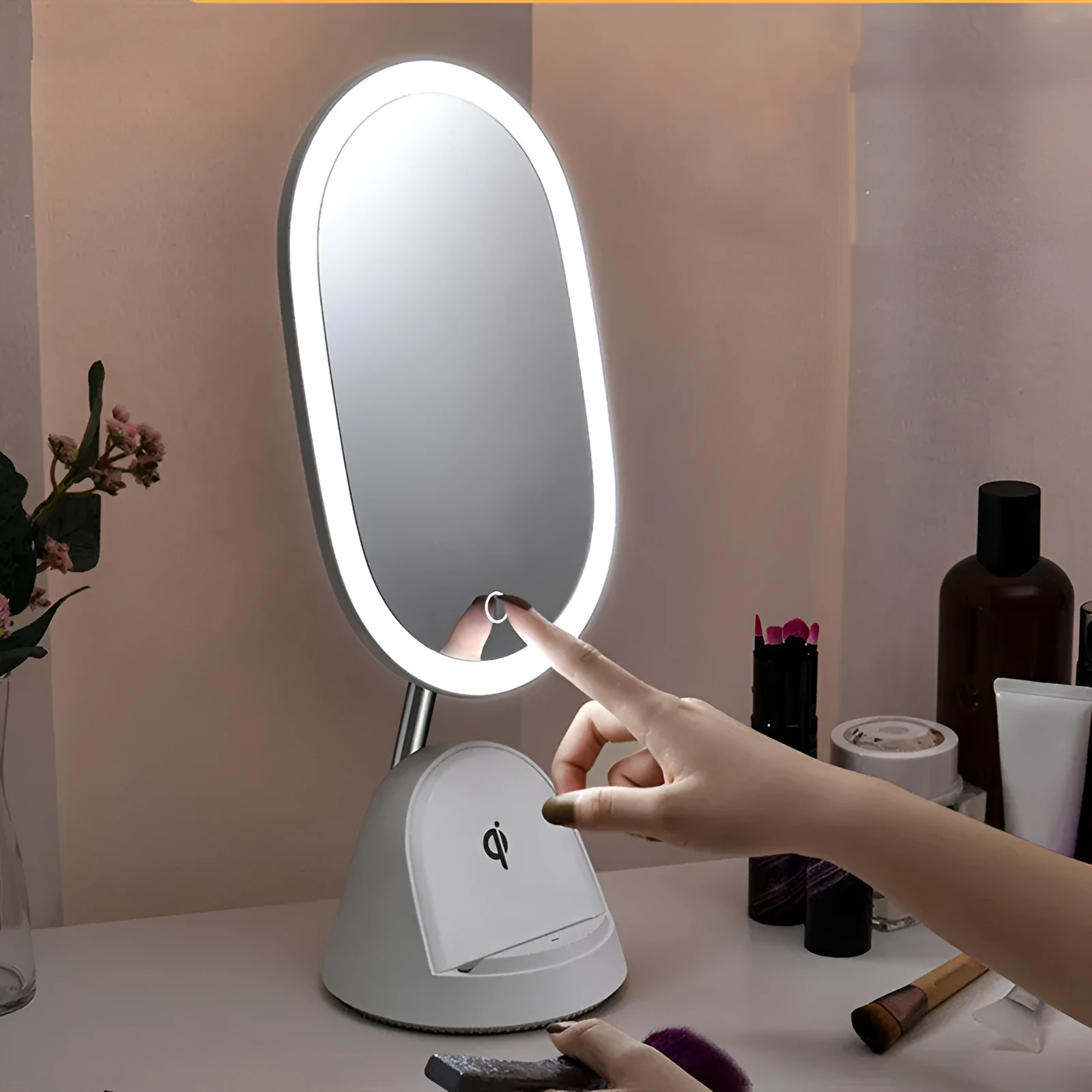 White or black makeup mirror table lamp with 43.9cm height and 220V socket power supply