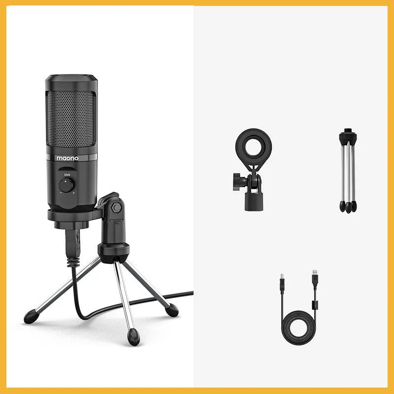 PM461 USB desktop recording microphone kit with black shock mount and tripod stand