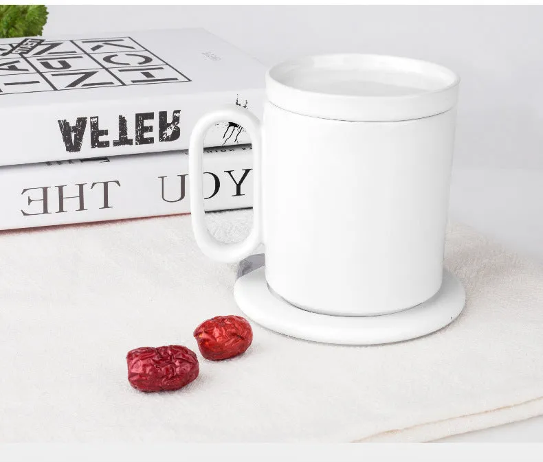 Black wireless charging warm coaster with induction heating for maintaining beverage temperature