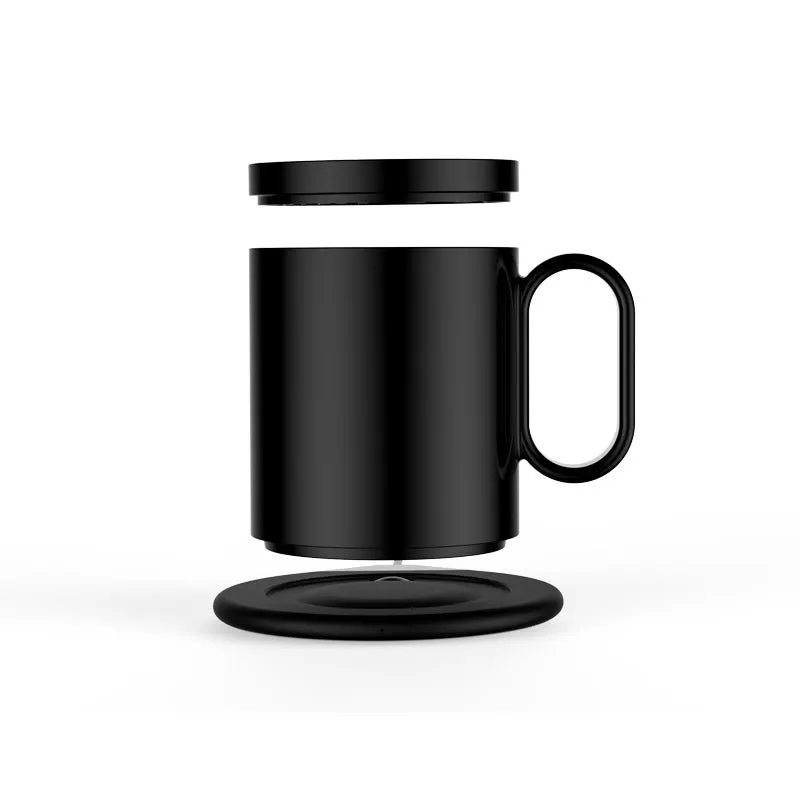 Black wireless charging warm coaster with induction heating for maintaining beverage temperature