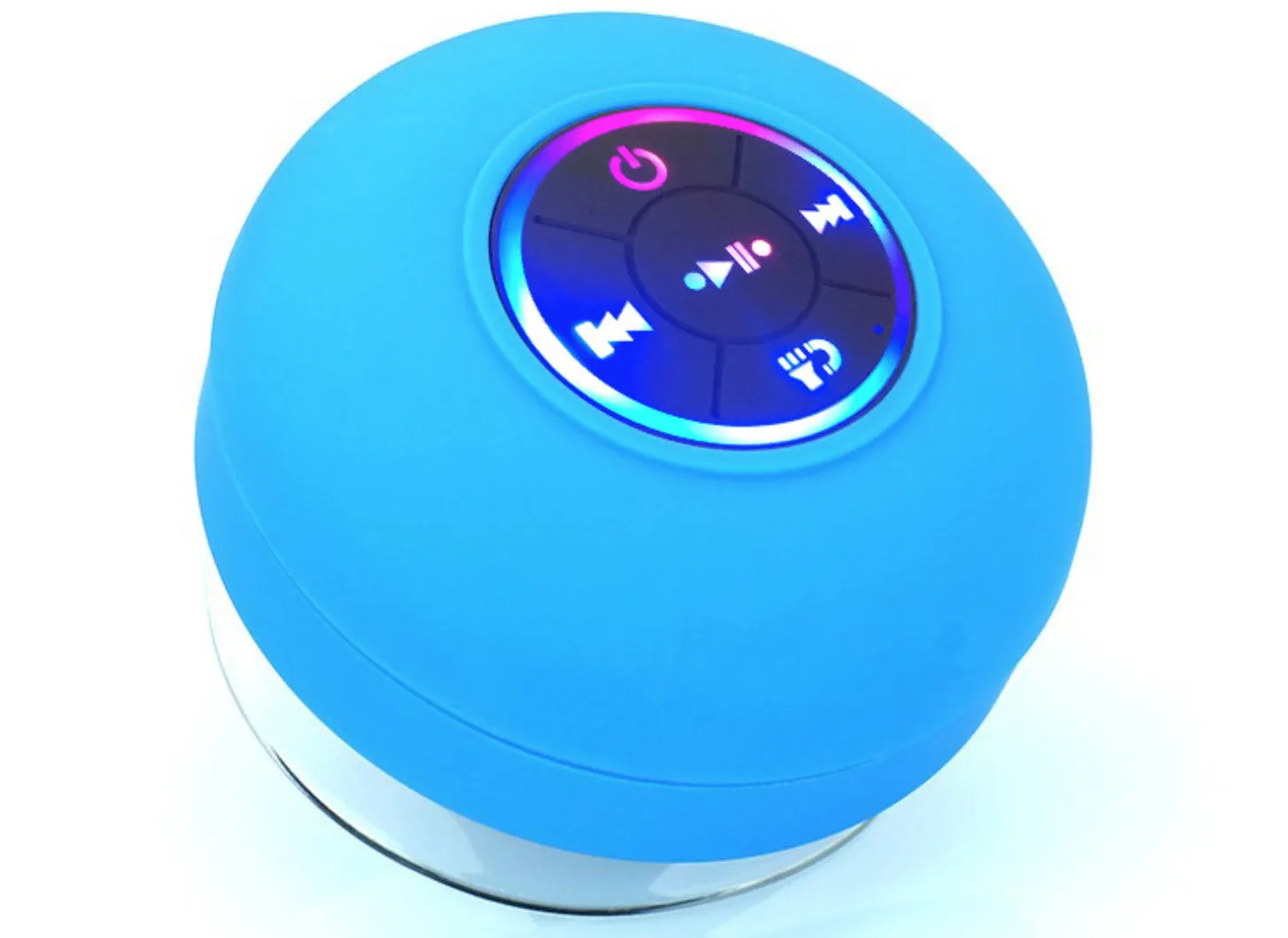 BTS07 waterproof Bluetooth speaker with large suction cup and RGB lights in six colour options