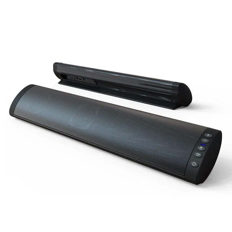 BS-41A black wall-mounted plastic Bluetooth speaker with remote control on a white wall.