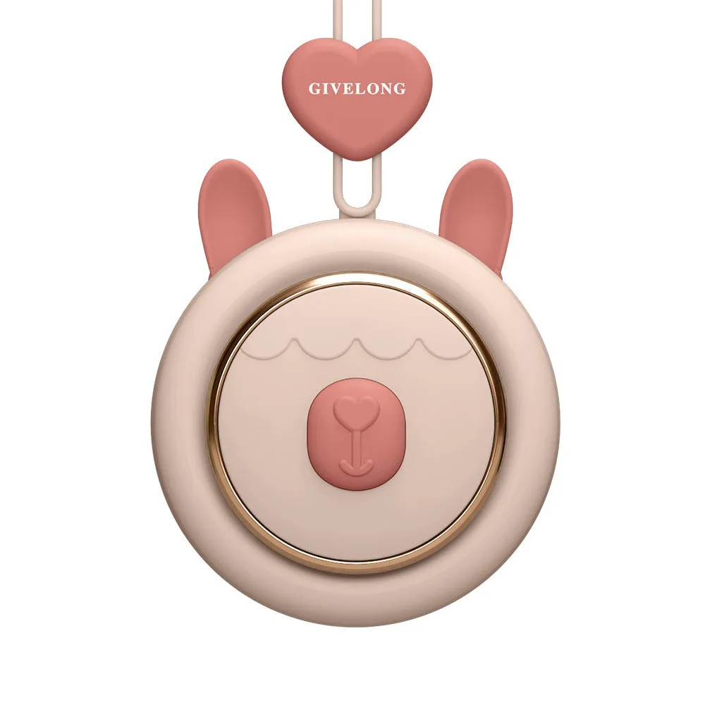 Mini bladeless neck band fan with hanging rope in a cute animal design colour.